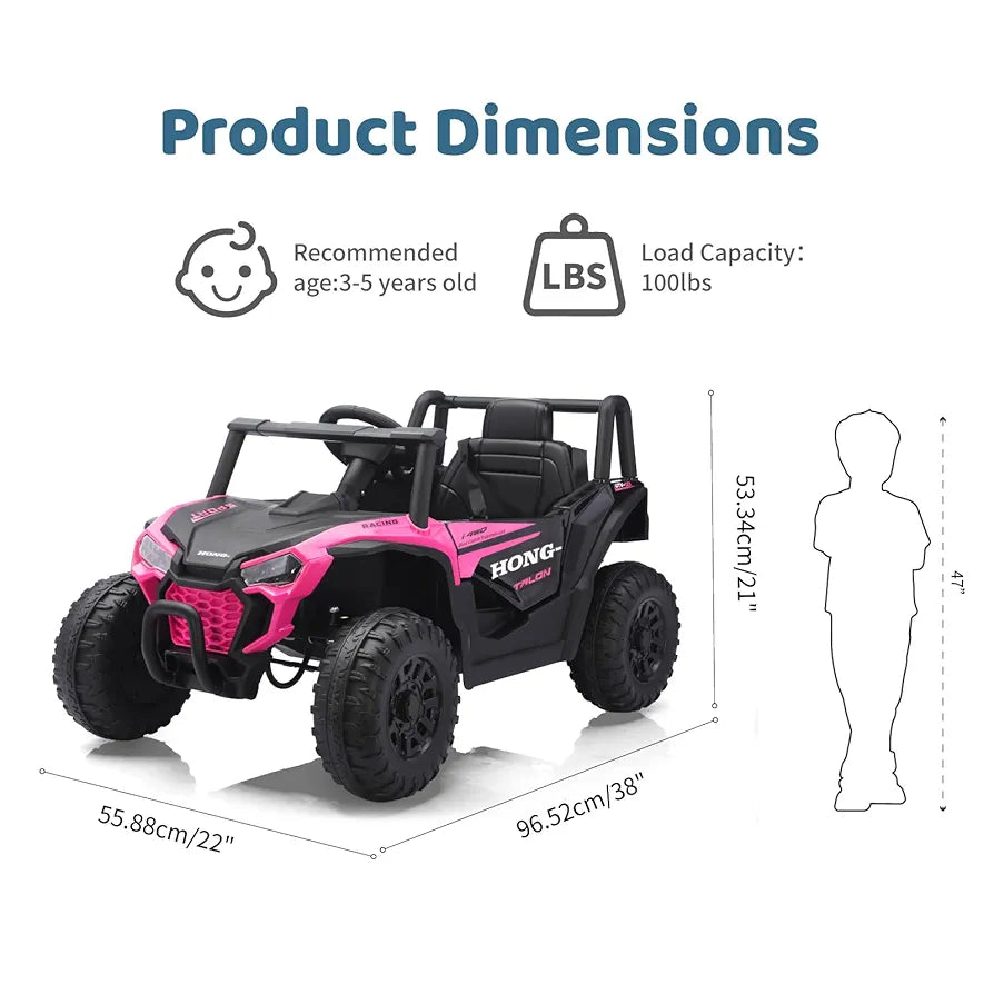 12V Electric UTV Car with Remote Control, Ride on Vehicles with Spring Suspension, LED Headlights, Ride on 4 Wheels, Music, Horn for Toddlers Kids, Pink