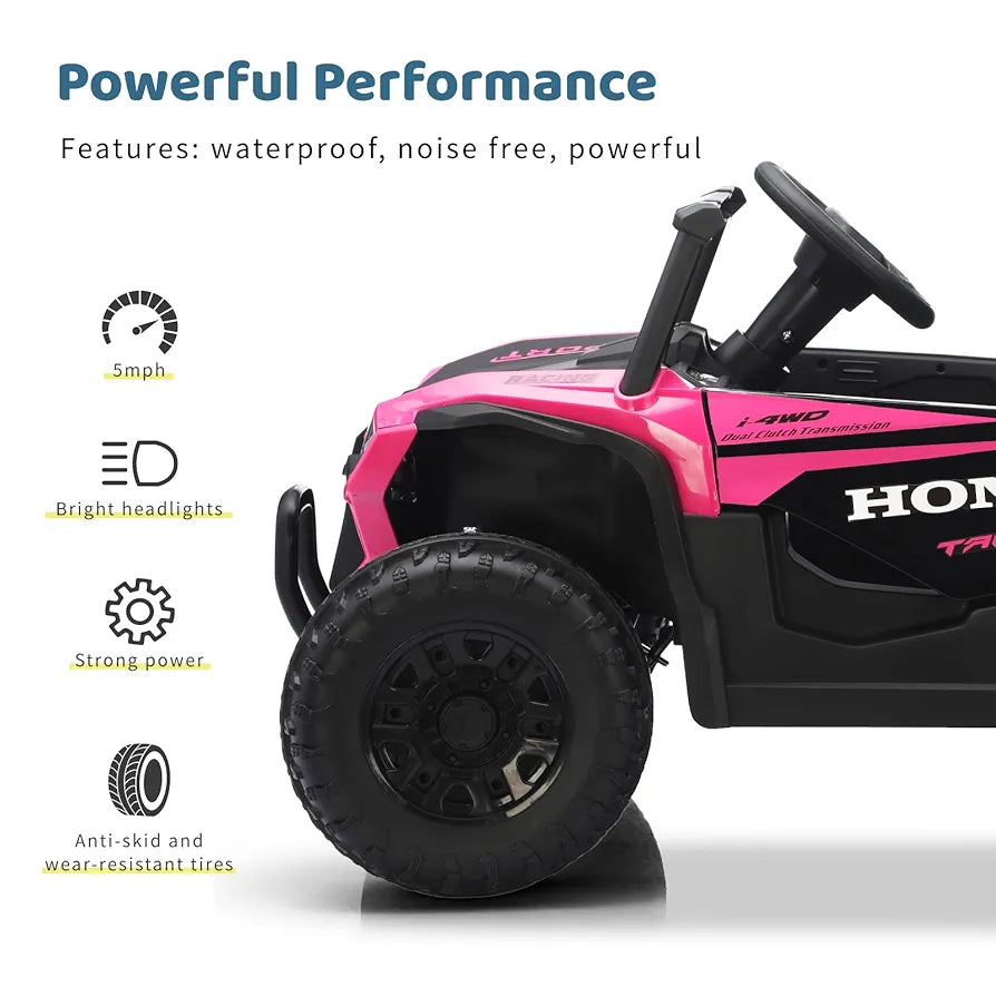 12V Electric UTV Car with Remote Control, Ride on Vehicles with Spring Suspension, LED Headlights, Ride on 4 Wheels, Music, Horn for Toddlers Kids, Pink