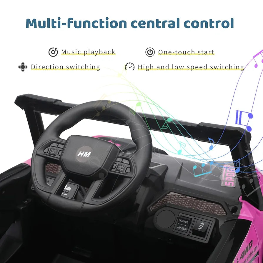 12V Electric UTV Car with Remote Control, Ride on Vehicles with Spring Suspension, LED Headlights, Ride on 4 Wheels, Music, Horn for Toddlers Kids, Pink