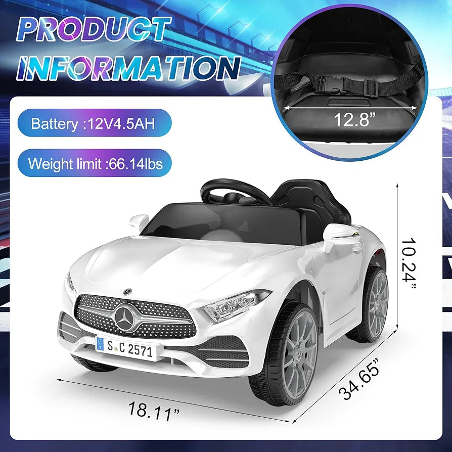 12V Kids Ride On Car with 2.4G Remote Control,Battery Powered Electric Car Ride On Vehicle Double Doors, 5 Point Safety Belt,LED Light