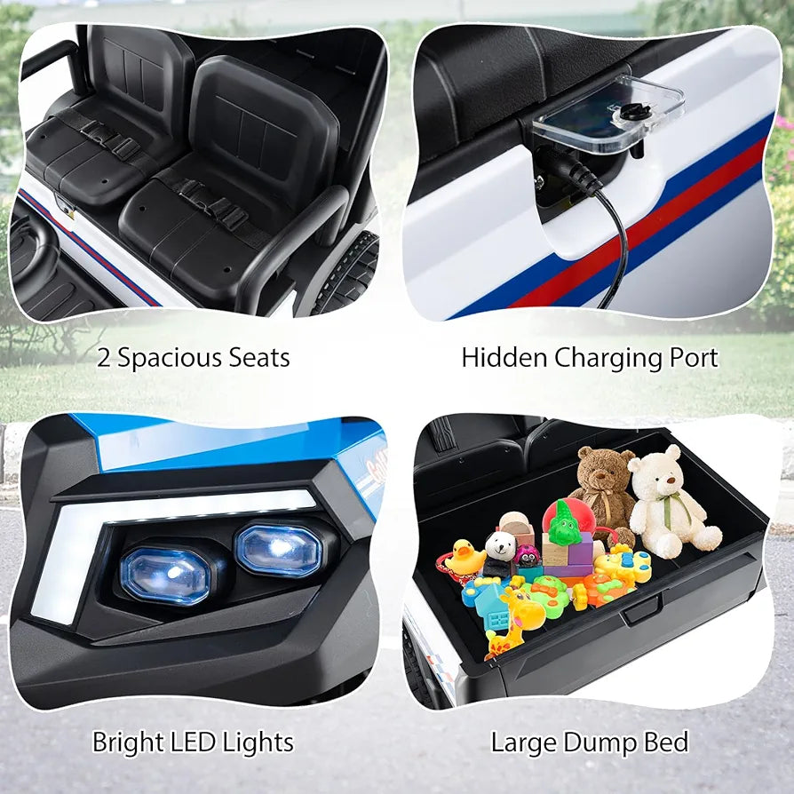 Costzon 24V Kids Golf Cart, 4WD 2 Seater Ride on Car w/Sun Shade, Storage Trunk & Remote Control, Electric Vehicle w/LED Lights, Realistic Sounds & Wireless Connection, Gift for Boys Girls 3+