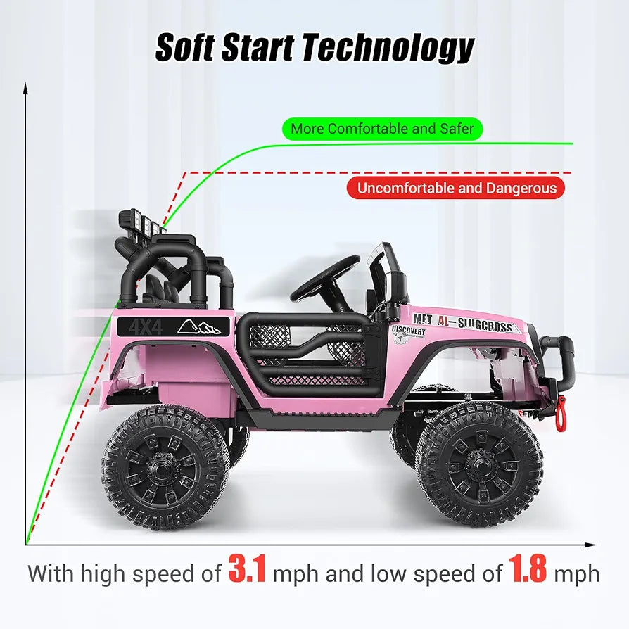 Hikole Kids Ride on Car with Remote Control, 12V Electric Truck for Kids, Battery Powered Cars w/Safety Belt, 3 Speeds, Spring Suspension