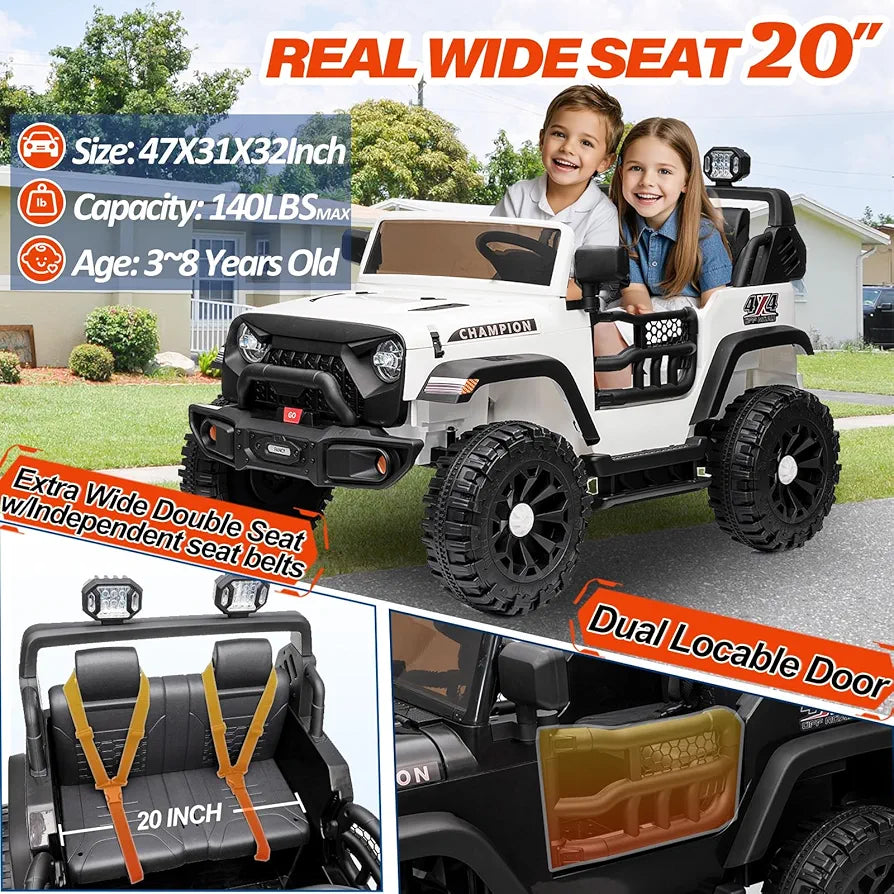 24V Kids Jeep, BLISSRIDE 2 Seater XL Ride on Truck Car w/800W Power Wheel, 4WD/2WD Switchable, Remote Control, 10AH Battery, 20'' Wide Seat, Bluetooth, LED Light, Electric Vehicle for Boy Girl,