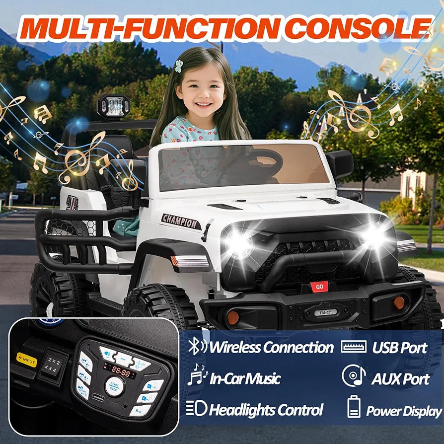 24V Kids Jeep, BLISSRIDE 2 Seater XL Ride on Truck Car w/800W Power Wheel, 4WD/2WD Switchable, Remote Control, 10AH Battery, 20'' Wide Seat, Bluetooth, LED Light, Electric Vehicle for Boy Girl,
