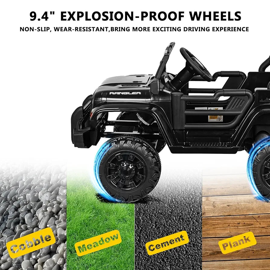 XVD 12V Kids Electric Ride on Car with Remote Control, Electric Off-Road Vehicle for Kids, Battery Powered Wheels Truck Car, with Double Open Doors, LED Lights, MP3 Player, for Boys&Girls, Black