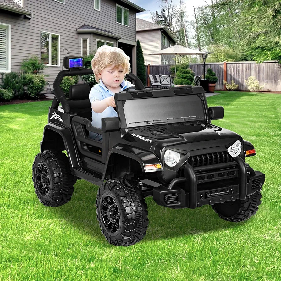 XVD 12V Kids Electric Ride on Car with Remote Control, Electric Off-Road Vehicle for Kids, Battery Powered Wheels Truck Car, with Double Open Doors, LED Lights, MP3 Player, for Boys&Girls, Black
