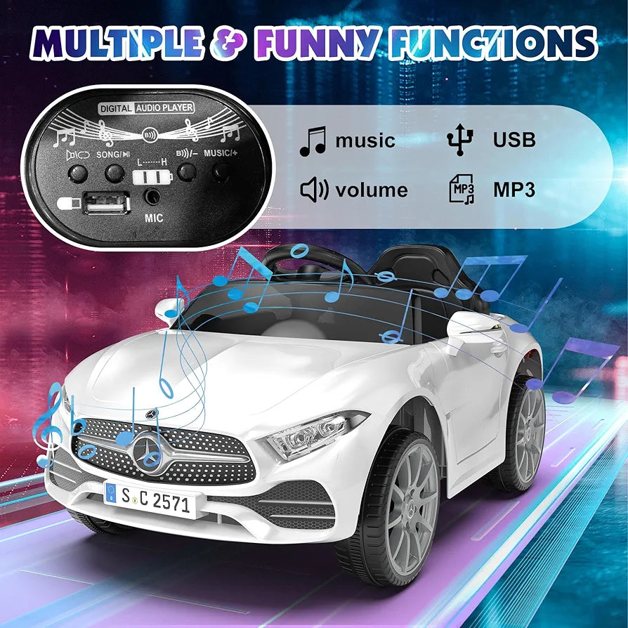 12V Kids Ride On Car with 2.4G Remote Control,Battery Powered Electric Car Ride On Vehicle Double Doors, 5 Point Safety Belt,LED Light