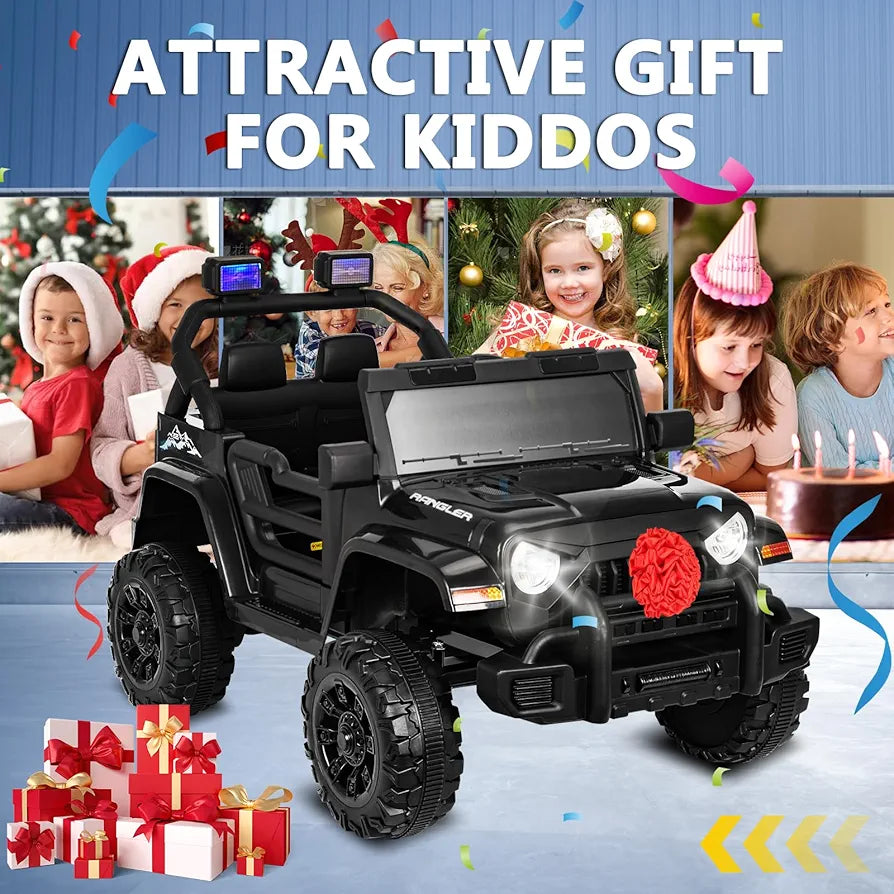 XVD 12V Kids Electric Ride on Car with Remote Control, Electric Off-Road Vehicle for Kids, Battery Powered Wheels Truck Car, with Double Open Doors, LED Lights, MP3 Player, for Boys&Girls, Black