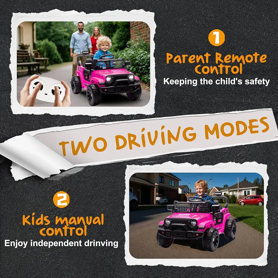 24V Ride On Jeep Car, Toddler Ride On Toys w/Parents Remote Control, 200W Power Motor Electric Car for Kids 2-4 with 4-Wheel Suspension, Bluetooth, Music, 1.86-3.11MPH Adjustable Speed, Pink