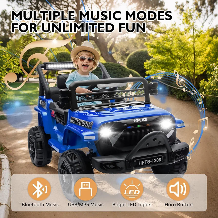 12V Ride on Electric Truck Car for Kids, 12V Kids Electric Vehicles w/Remote Control, Four-Wheel Suspension, USB, Bluetooth, Power Display, Lights, Battery Powered Ride on Toys for Boys Girls
