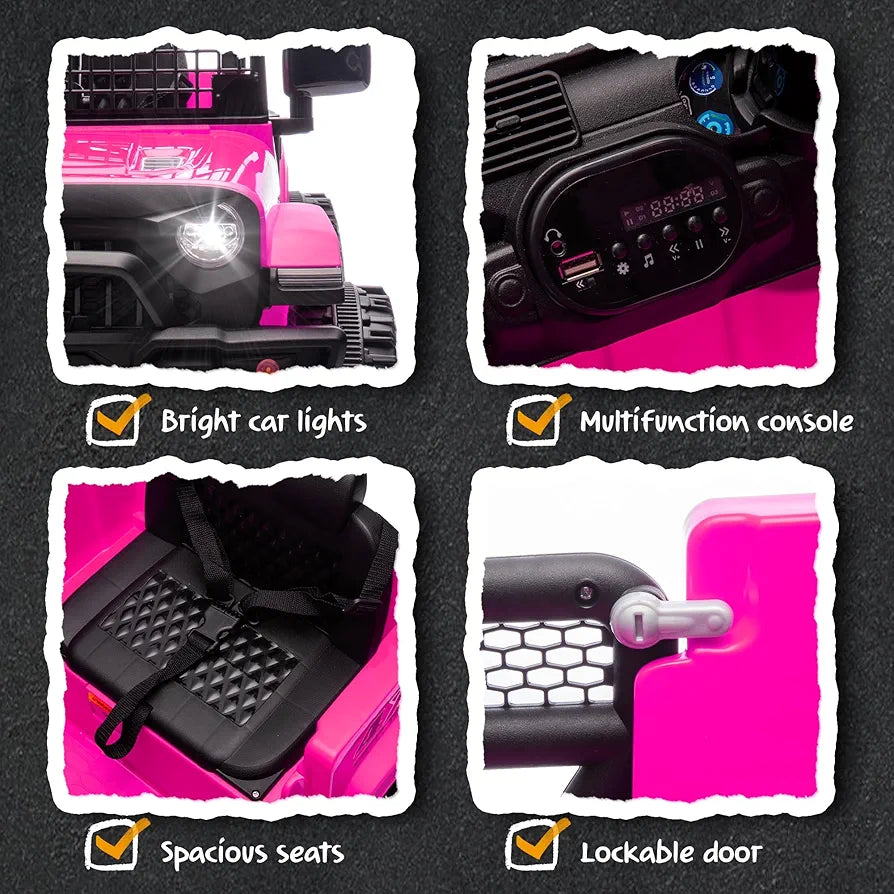 24V Ride On Jeep Car, Toddler Ride On Toys w/Parents Remote Control, 200W Power Motor Electric Car for Kids 2-4 with 4-Wheel Suspension, Bluetooth, Music, 1.86-3.11MPH Adjustable Speed, Pink