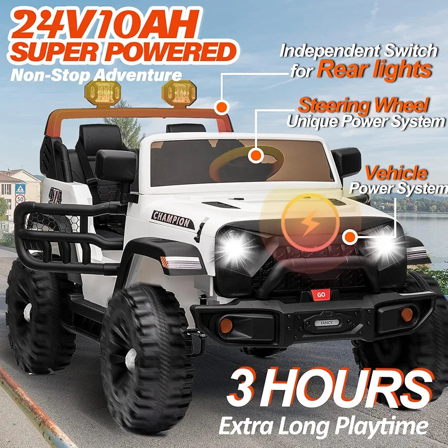 24V Kids Jeep, BLISSRIDE 2 Seater XL Ride on Truck Car w/800W Power Wheel, 4WD/2WD Switchable, Remote Control, 10AH Battery, 20'' Wide Seat, Bluetooth, LED Light, Electric Vehicle for Boy Girl,