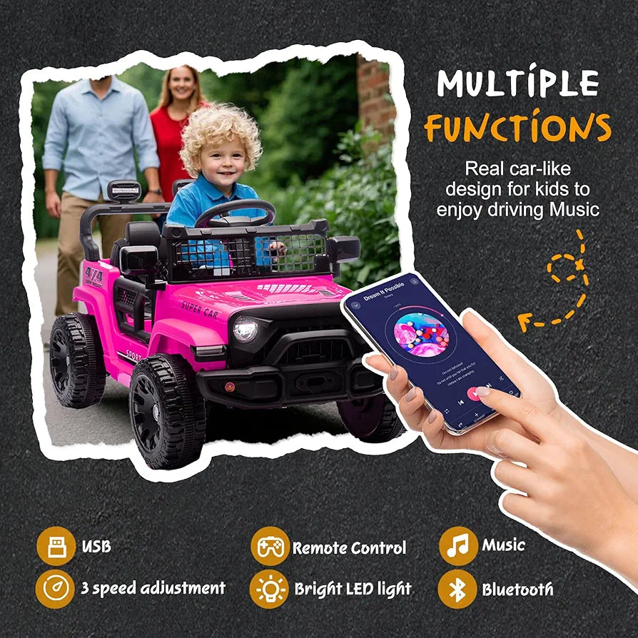 24V Ride On Jeep Car, Toddler Ride On Toys w/Parents Remote Control, 200W Power Motor Electric Car for Kids 2-4 with 4-Wheel Suspension, Bluetooth, Music, 1.86-3.11MPH Adjustable Speed, Pink