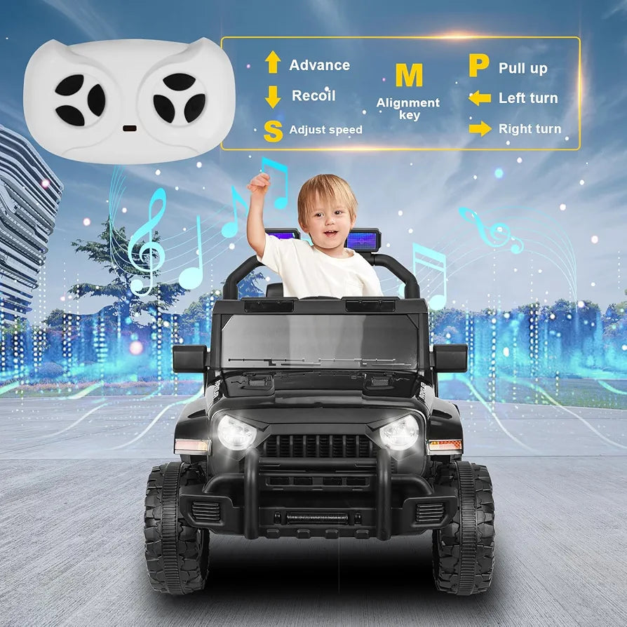 XVD 12V Kids Electric Ride on Car with Remote Control, Electric Off-Road Vehicle for Kids, Battery Powered Wheels Truck Car, with Double Open Doors, LED Lights, MP3 Player, for Boys&Girls, Black