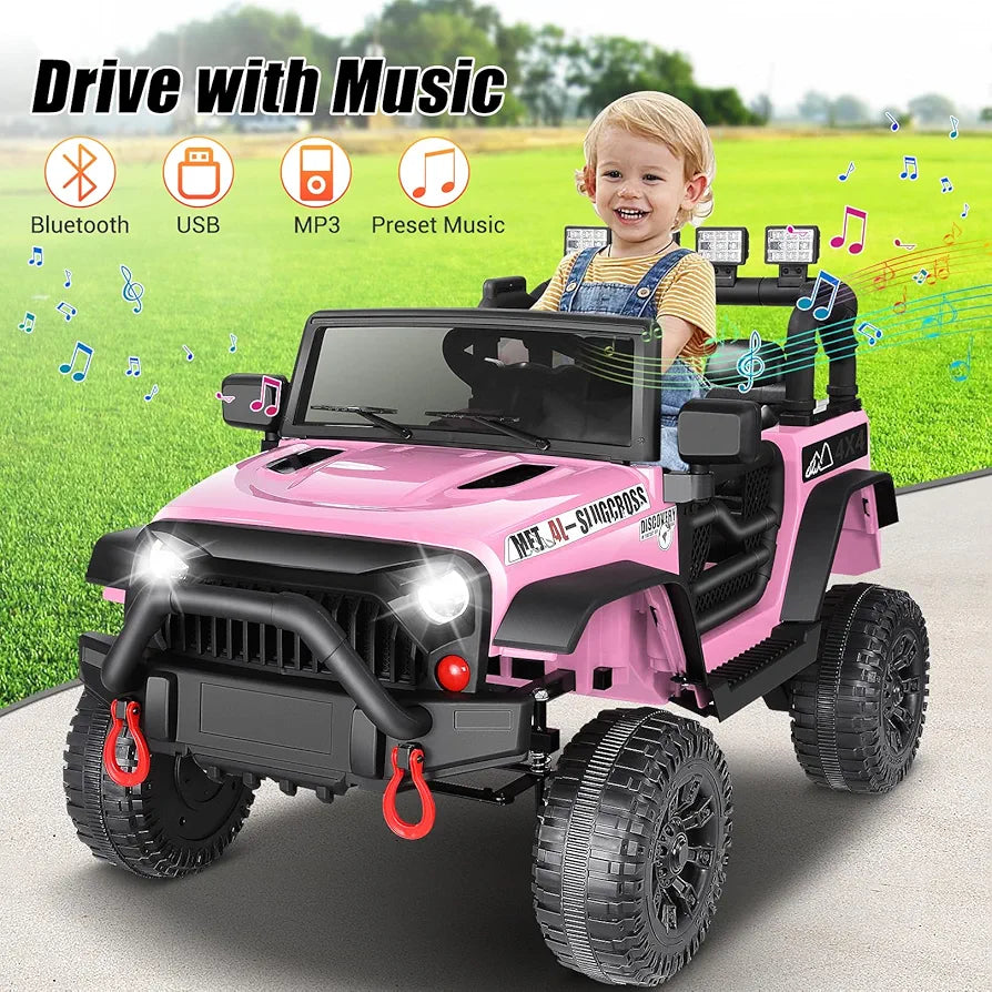Hikole Kids Ride on Car with Remote Control, 12V Electric Truck for Kids, Battery Powered Cars w/Safety Belt, 3 Speeds, Spring Suspension