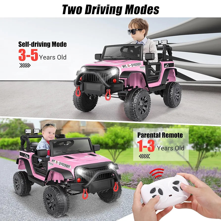 Hikole Kids Ride on Car with Remote Control, 12V Electric Truck for Kids, Battery Powered Cars w/Safety Belt, 3 Speeds, Spring Suspension
