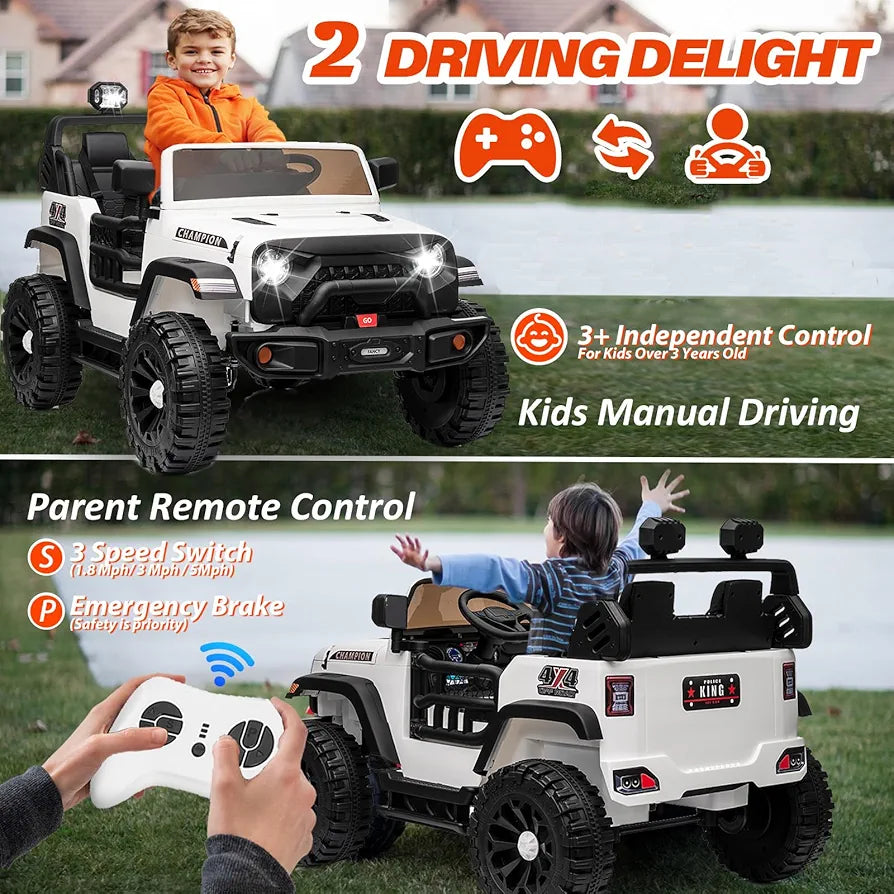 24V Kids Jeep, BLISSRIDE 2 Seater XL Ride on Truck Car w/800W Power Wheel, 4WD/2WD Switchable, Remote Control, 10AH Battery, 20'' Wide Seat, Bluetooth, LED Light, Electric Vehicle for Boy Girl,