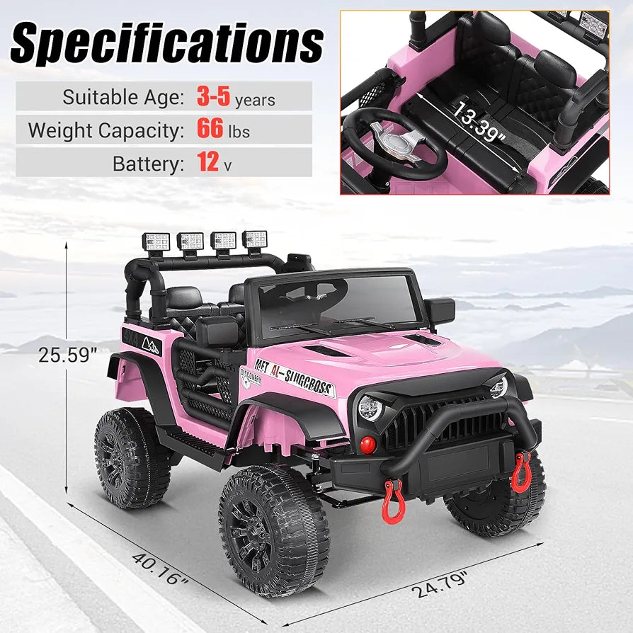 Hikole Kids Ride on Car with Remote Control, 12V Electric Truck for Kids, Battery Powered Cars w/Safety Belt, 3 Speeds, Spring Suspension
