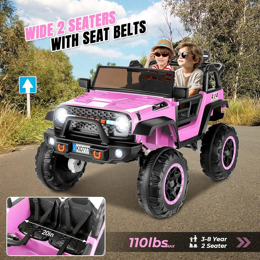 Hikole 24 Volt Ride On Car with Remote Control, 2WD/4WD Switchable 2 Seater XL Electric Car for Kids w/20 Inch Wide Seat, 4X100W Power Toys Wheels 24v Vehicles for Girls w/Music - Pink