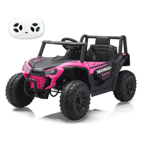 12V Electric UTV Car with Remote Control, Ride on Vehicles with Spring Suspension, LED Headlights, Ride on 4 Wheels, Music, Horn for Toddlers Kids, Pink