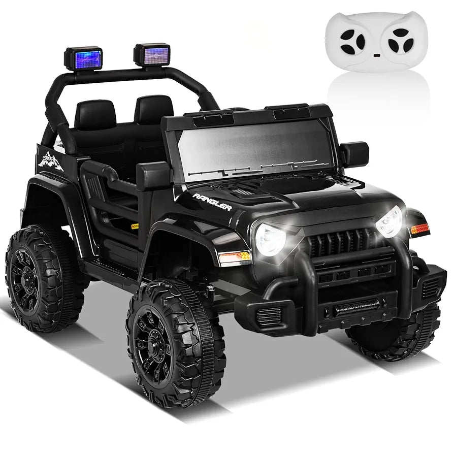 XVD 12V Kids Electric Ride on Car with Remote Control, Electric Off-Road Vehicle for Kids, Battery Powered Wheels Truck Car, with Double Open Doors, LED Lights, MP3 Player, for Boys&Girls, Black