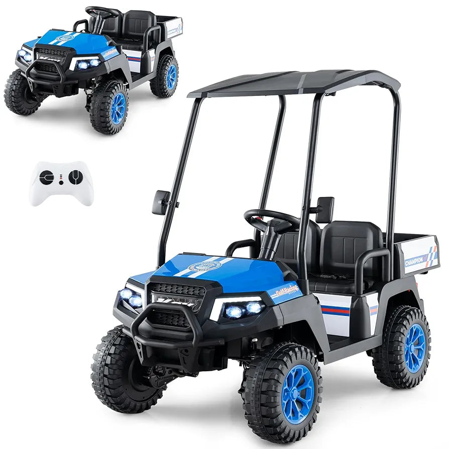 Costzon 24V Kids Golf Cart, 4WD 2 Seater Ride on Car w/Sun Shade, Storage Trunk & Remote Control, Electric Vehicle w/LED Lights, Realistic Sounds & Wireless Connection, Gift for Boys Girls 3+ 