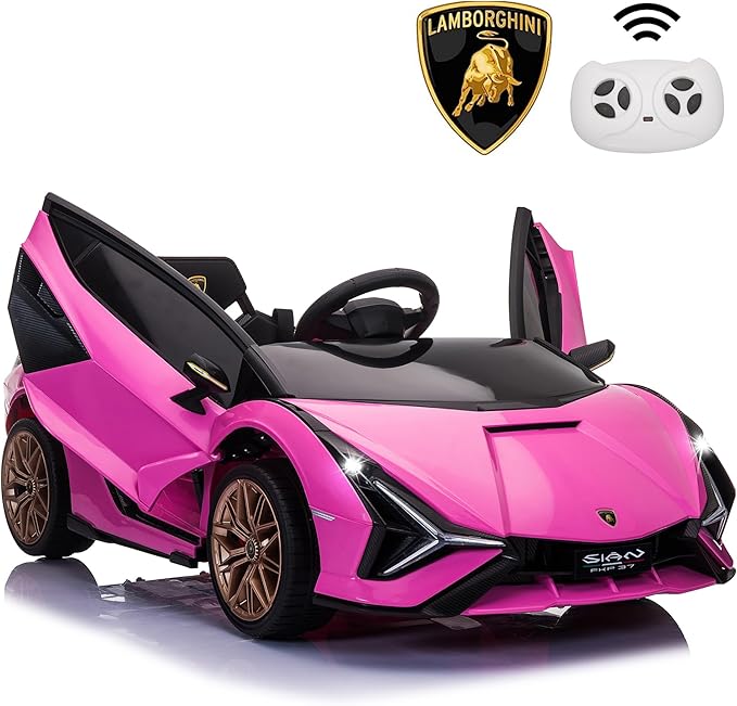 Electric Ride On Car Toy for Kids to Drive, 12V Battery Powered Licensed Lamborghini SIAN with Parent Remote Control for Toddlers 3-6 Years w/Functions Spring Suspension/Horn/LED