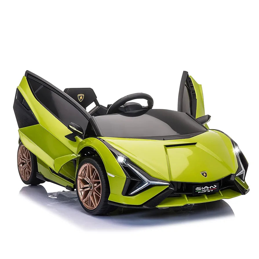 TOBBI Electric Ride On Car Toy for Kids to Drive, 12V Battery Powered Licensed Lamborghini SIAN with Parent Remote Control for Toddlers 3-6 Years w/Functions Spring Suspension/Horn/LED Lights-Green