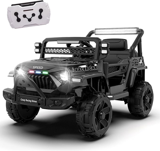 12V Ride on Electric Truck Car for Kids, 12V Kids Electric Vehicles w/Remote Control, Four-Wheel Suspension, USB, Bluetooth, Power Display, Lights, Battery Powered Ride on Toys for Boys Girls