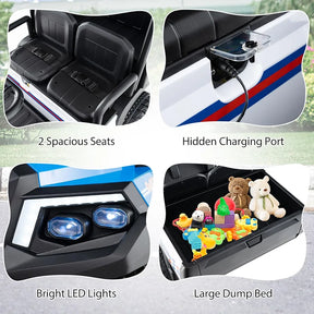 Costzon 24V Kids Golf Cart, 4WD 2 Seater Ride on Car w/Sun Shade, Storage Trunk & Remote Control, Electric Vehicle w/LED Lights, Realistic Sounds & Wireless Connection, Gift for Boys Girls 3+ 