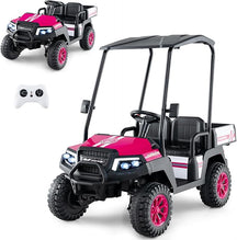24V Kids Golf Cart, 4WD 2 Seater Ride on Car w/Sun Shade, Storage Trunk & Remote Control, Electric Vehicle w/LED Lights, Realistic Sounds & Wireless Connection, Gift for Boys Girls 3+
