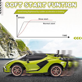 TOBBI Electric Ride On Car Toy for Kids to Drive, 12V Battery Powered Licensed Lamborghini SIAN with Parent Remote Control for Toddlers 3-6 Years w/Functions Spring Suspension/Horn/LED Lights-Green