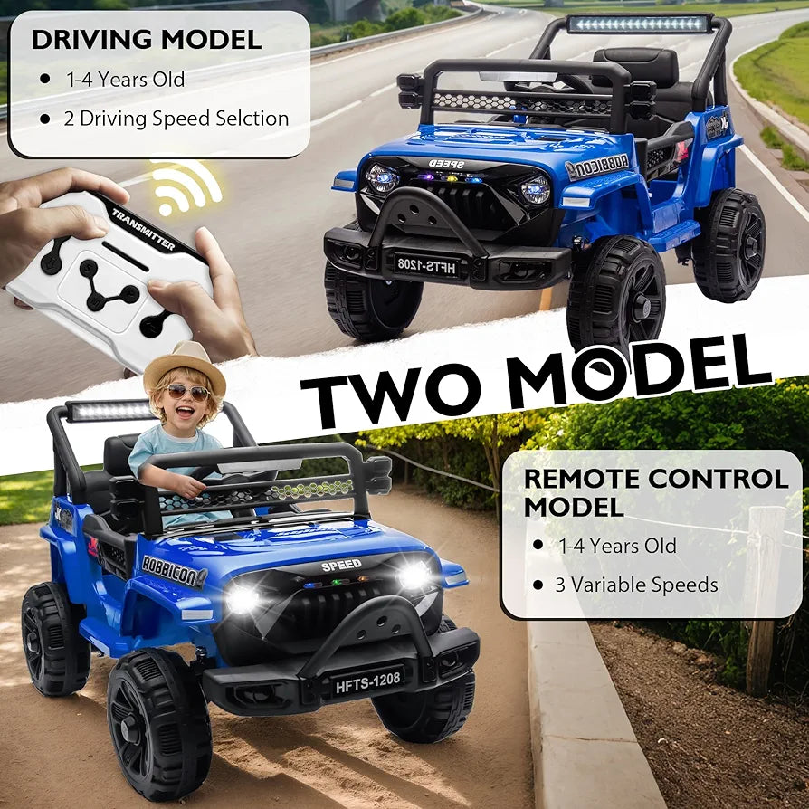 12V Ride on Electric Truck Car for Kids, 12V Kids Electric Vehicles w/Remote Control, Four-Wheel Suspension, USB, Bluetooth, Power Display, Lights, Battery Powered Ride on Toys for Boys Girls 