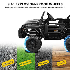 XVD 12V Kids Electric Ride on Car with Remote Control, Electric Off-Road Vehicle for Kids, Battery Powered Wheels Truck Car, with Double Open Doors, LED Lights, MP3 Player, for Boys&Girls, Black