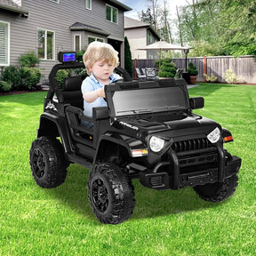 XVD 12V Kids Electric Ride on Car with Remote Control, Electric Off-Road Vehicle for Kids, Battery Powered Wheels Truck Car, with Double Open Doors, LED Lights, MP3 Player, for Boys&Girls, Black