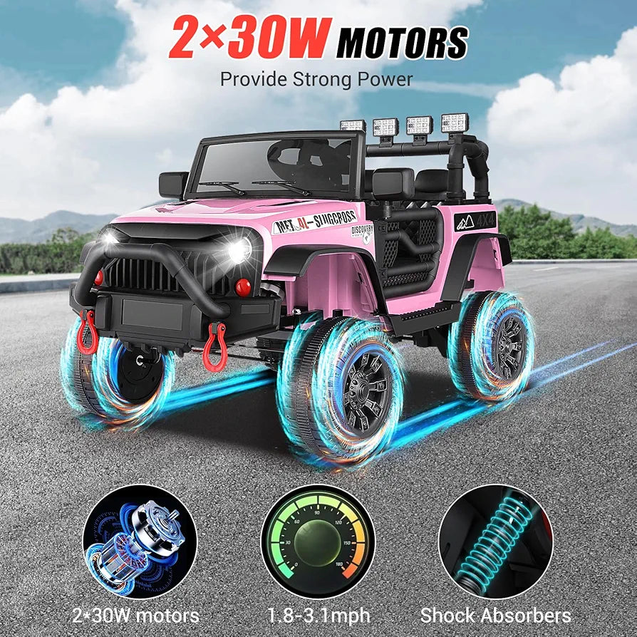 Hikole Kids Ride on Car with Remote Control, 12V Electric Truck for Kids, Battery Powered Cars w/Safety Belt, 3 Speeds, Spring Suspension