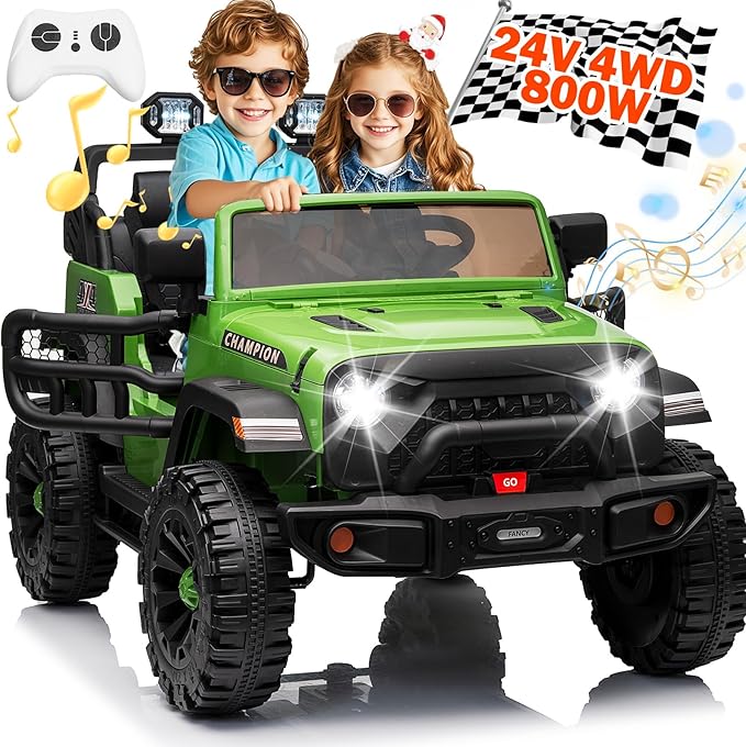 24V Kids Jeep, 2 Seater XL Ride on Truck Car w/800W Power Wheel, 4WD/2WD Switchable, Remote Control, 10AH Battery, 20'' Wide Seat, Bluetooth, LED Light, Electric Vehicle for Boy Girl,