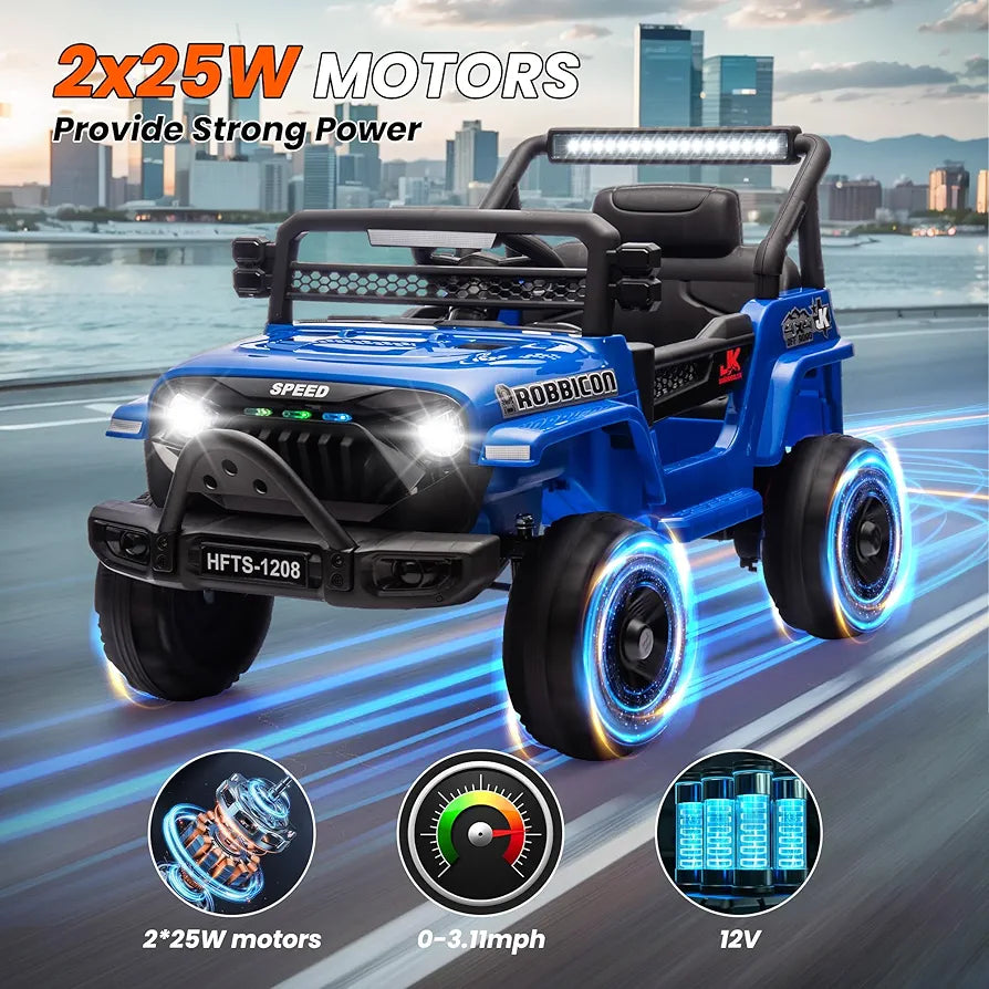 12V Ride on Electric Truck Car for Kids, 12V Kids Electric Vehicles w/Remote Control, Four-Wheel Suspension, USB, Bluetooth, Power Display, Lights, Battery Powered Ride on Toys for Boys Girls 