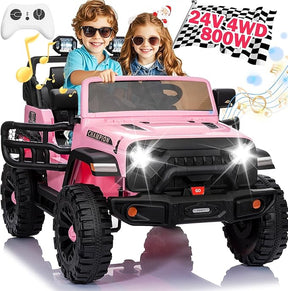 24V Kids Jeep, 2 Seater XL Ride on Truck Car w/800W Power Wheel, 4WD/2WD Switchable, Remote Control, 10AH Battery, 20'' Wide Seat, Bluetooth, LED Light, Electric Vehicle for Boy Girl,