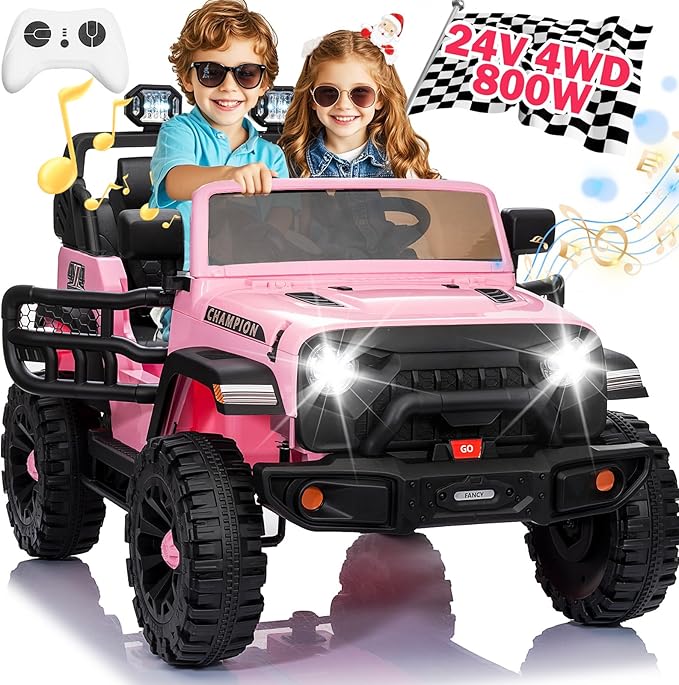 24V Kids Jeep, 2 Seater XL Ride on Truck Car w/800W Power Wheel, 4WD/2WD Switchable, Remote Control, 10AH Battery, 20'' Wide Seat, Bluetooth, LED Light, Electric Vehicle for Boy Girl,