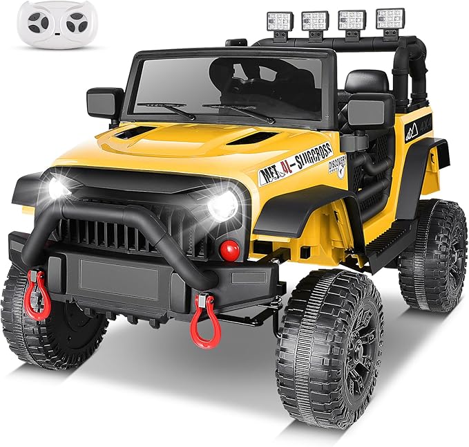 12V Kids Ride on Car with Remote Control, 12V Electric Truck for Kids, Battery Powered Cars w/Safety Belt, 3 Speeds, Spring Suspension