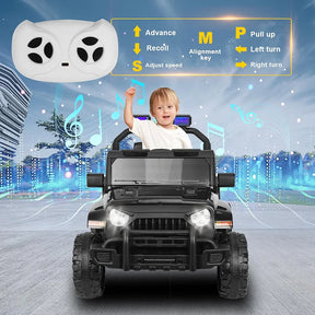XVD 12V Kids Electric Ride on Car with Remote Control, Electric Off-Road Vehicle for Kids, Battery Powered Wheels Truck Car, with Double Open Doors, LED Lights, MP3 Player, for Boys&Girls, Black