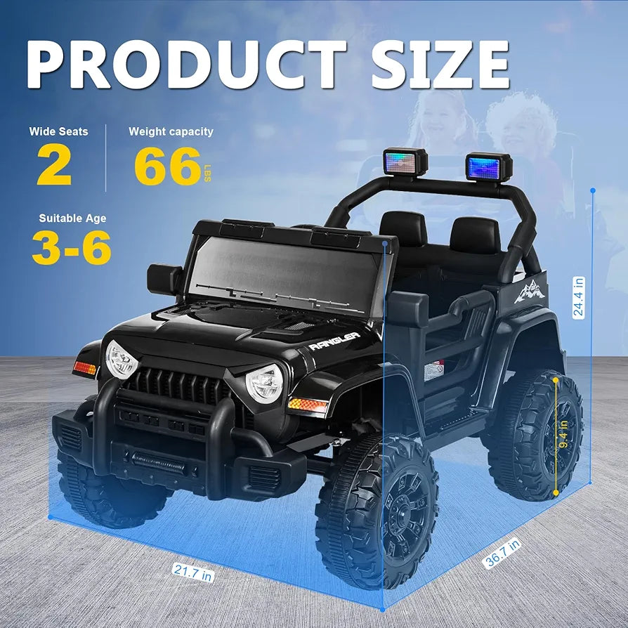XVD 12V Kids Electric Ride on Car with Remote Control, Electric Off-Road Vehicle for Kids, Battery Powered Wheels Truck Car, with Double Open Doors, LED Lights, MP3 Player, for Boys&Girls, Black