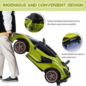 TOBBI Electric Ride On Car Toy for Kids to Drive, 12V Battery Powered Licensed Lamborghini SIAN with Parent Remote Control for Toddlers 3-6 Years w/Functions Spring Suspension/Horn/LED Lights-Green