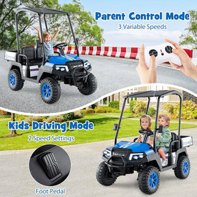 Costzon 24V Kids Golf Cart, 4WD 2 Seater Ride on Car w/Sun Shade, Storage Trunk & Remote Control, Electric Vehicle w/LED Lights, Realistic Sounds & Wireless Connection, Gift for Boys Girls 3+ 
